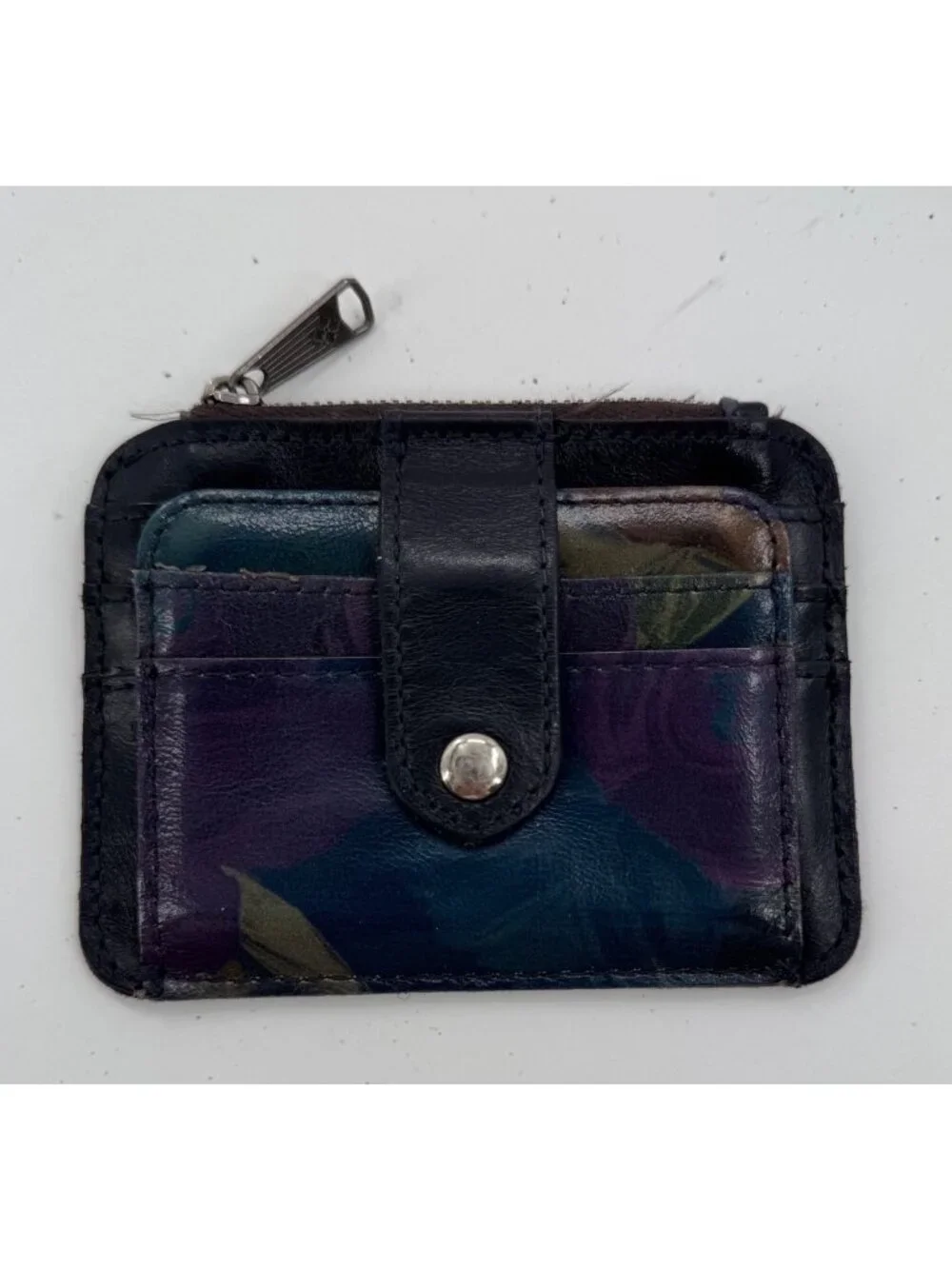Patricia Nash Cassis Floral Leather Card Holder Wallet With Snap & Zipper Closur